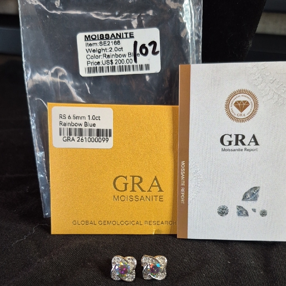 Moissanite Rainbow Blue Silver Stud Earrings #15 - image 3